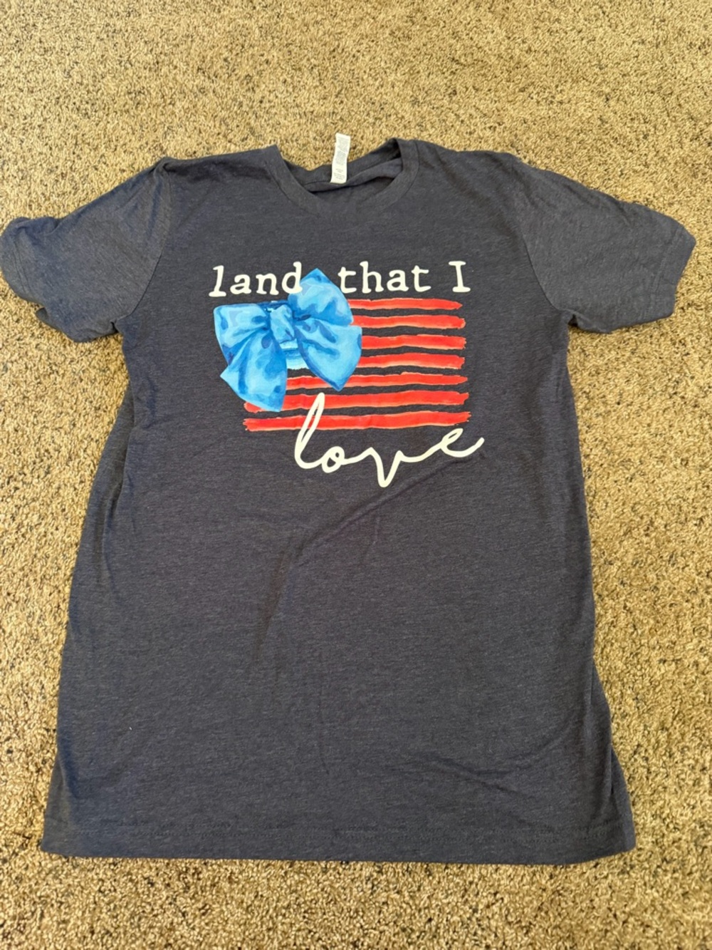Woman’s  Navy 'Land That I Love' Graphic Tee with Blue Bow